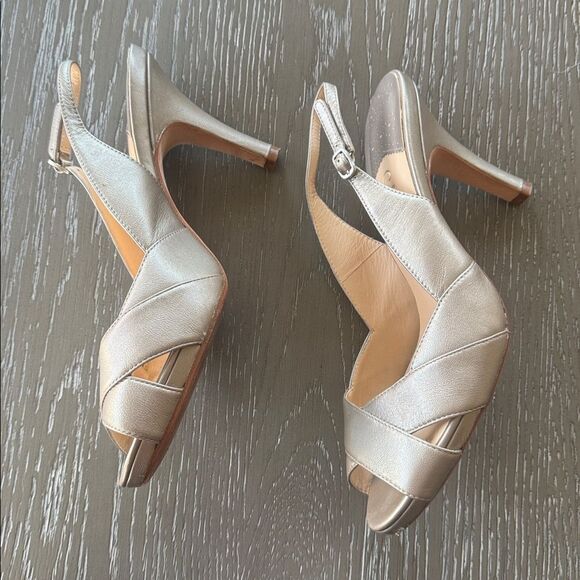 Cole Haan NIKE AIR Elegant Leather Light Pewter Open-Toe Slingback Heels Size 10 - Picture 3 of 12
